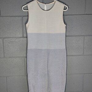 St John Collection by Marie Gray Knit Sleeveless Dress Light Blue Stripe - Small